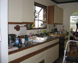 before: clutter in need of a kitchen remodel seattle