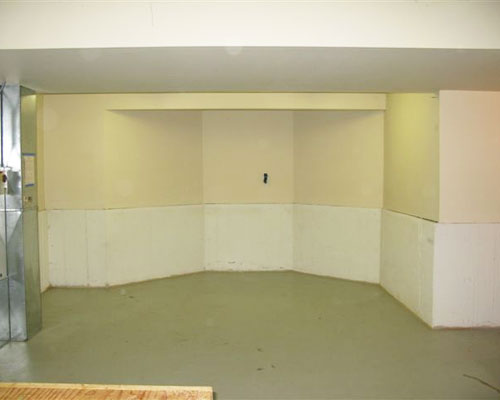 Before:  A blank slate - a basement room with no light or finishes.