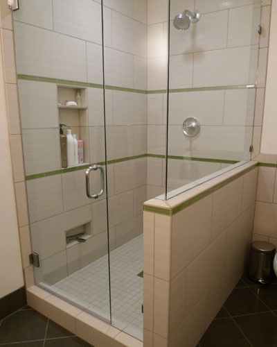 No question this is a great shower.  But what makes it special is that it takes up about the same amount of space as the entire original master bathroom did.  Borrowing attic storage allowed the space to open up, with a fabulous result